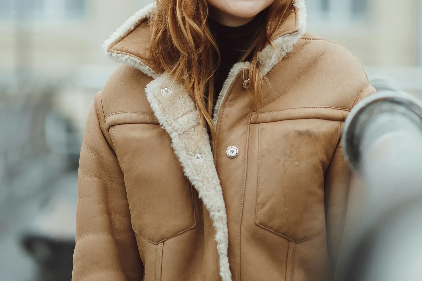 Blouson en Cuir Doublé Shearling Essentiel
